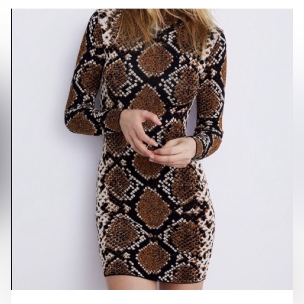 Zara Knit Snake Print Long Sleeve Dress sz small